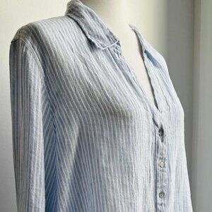 Jones New York Light Blue & White Striped Pure Linen Button-Front Shirt – US 2X